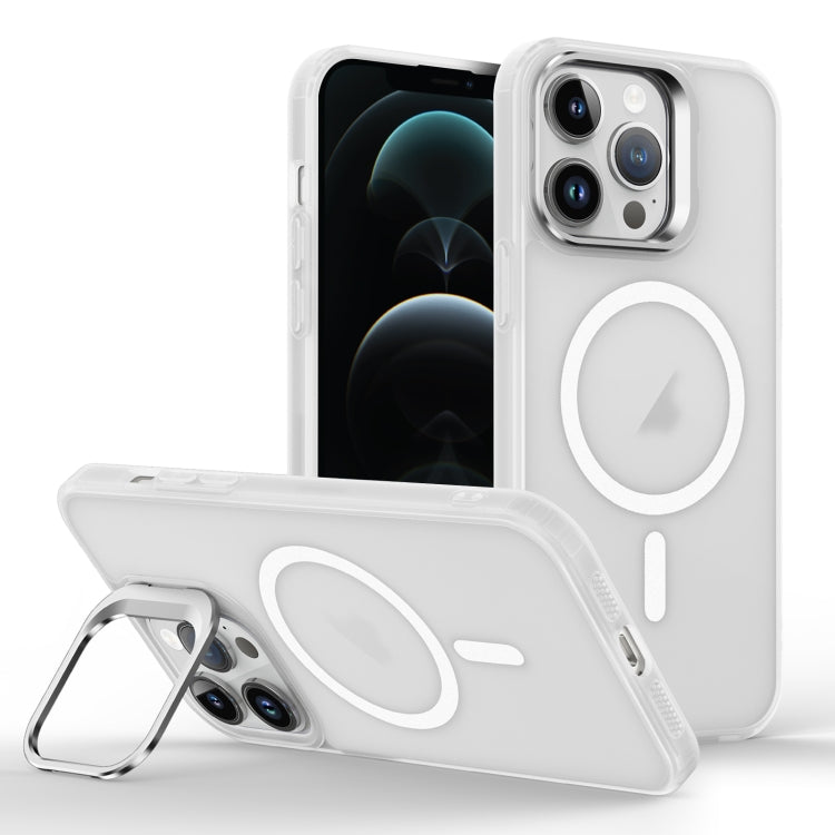 For iPhone 12 Pro Max Skin Feel Lens Holder Magsafe Phone Case(Transparent) by buy2fix