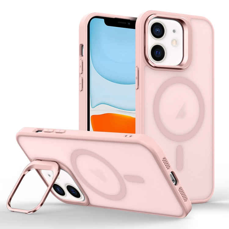For iPhone 11 Skin Feel Lens Holder Magsafe Phone Case(Pink) by buy2fix