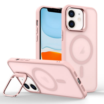 For iPhone 11 Skin Feel Lens Holder Magsafe Phone Case(Pink) by buy2fix