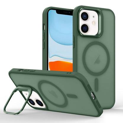 For iPhone 11 Skin Feel Lens Holder Magsafe Phone Case(Deep Green) by buy2fix