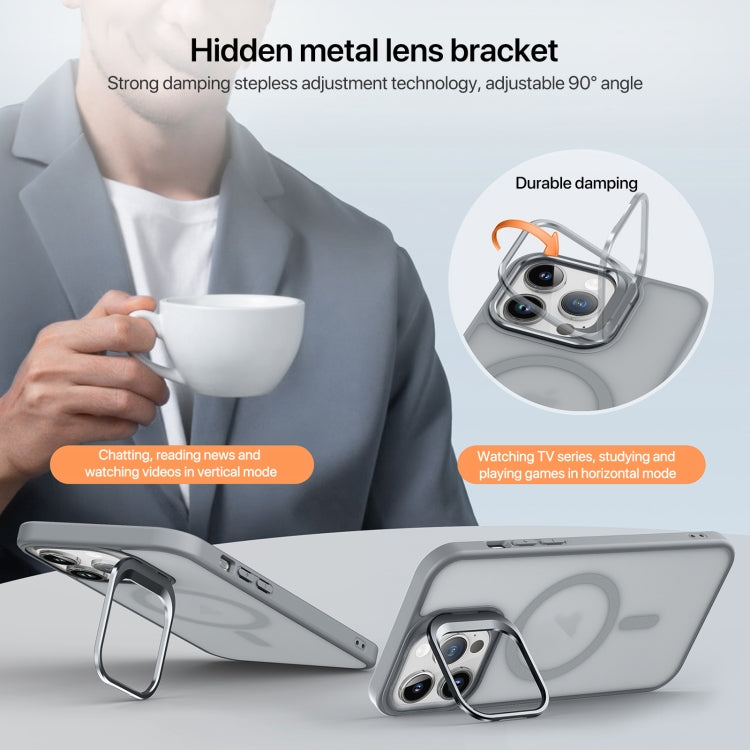 For iPhone 12 mini Skin Feel Lens Holder Magsafe Phone Case(Orange) - iPhone 12 mini Cases by buy2fix | Online Shopping UK | buy2fix