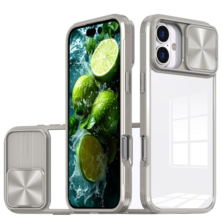 For iPhone 16 Sliding Camshield Acrylic Hybrid TPU Phone Case(Grey) by buy2fix