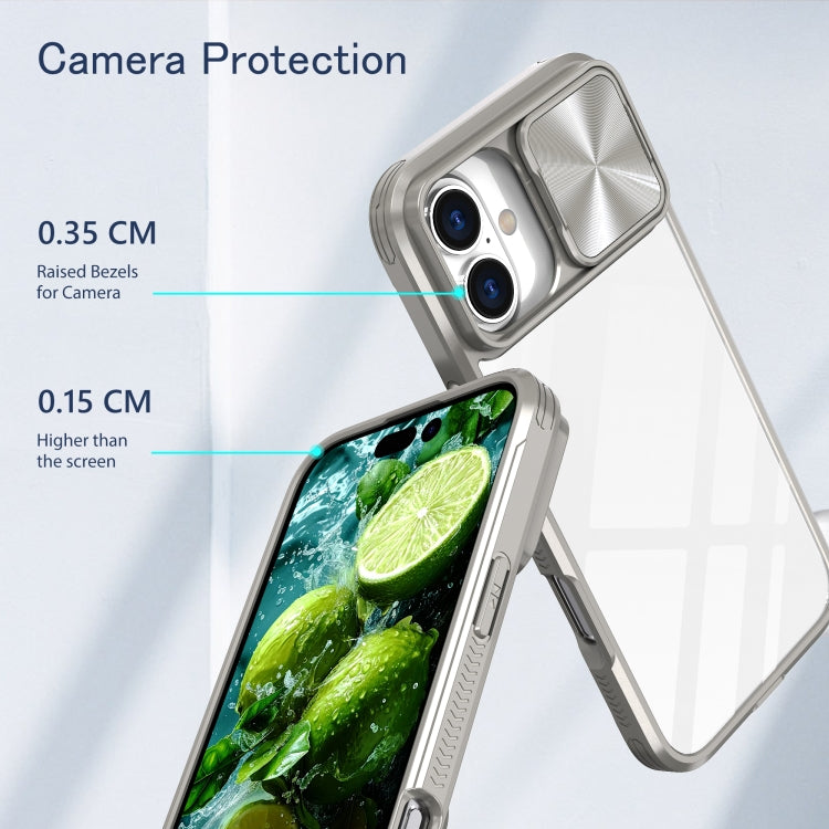 For iPhone 16 Sliding Camshield Acrylic Hybrid TPU Phone Case(Grey) by buy2fix