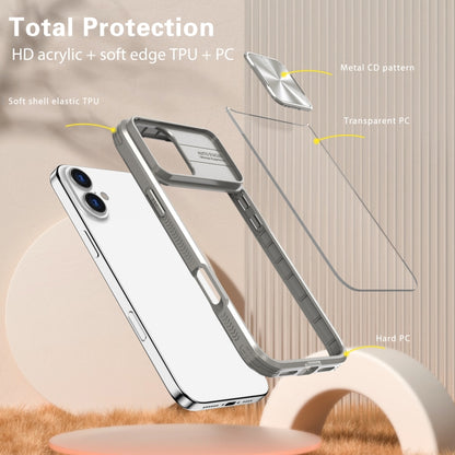 For iPhone 16 Sliding Camshield Acrylic Hybrid TPU Phone Case(Grey) by buy2fix