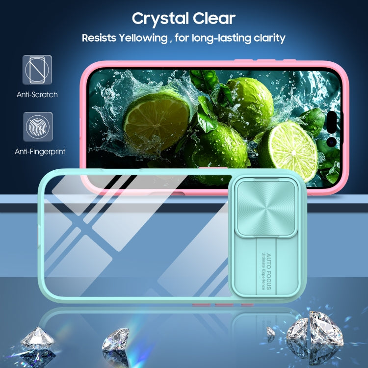 For iPhone 16 Pro Sliding Camshield Acrylic Hybrid TPU Phone Case(Blue Pink) by buy2fix