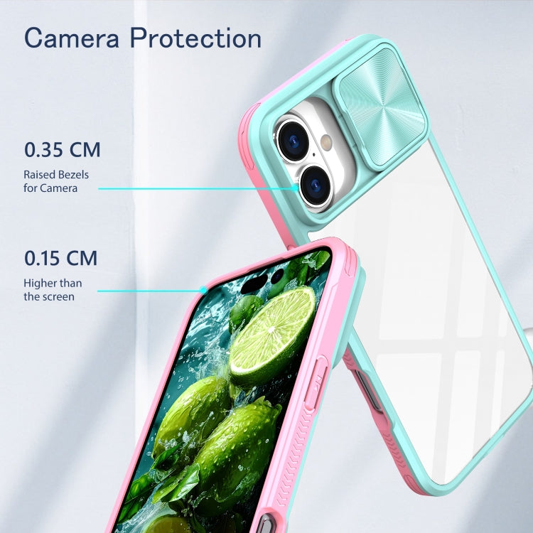 For iPhone 16 Pro Sliding Camshield Acrylic Hybrid TPU Phone Case(Blue Pink) by buy2fix