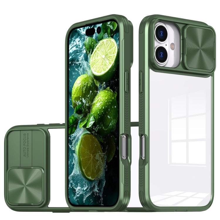 For iPhone 16 Plus Sliding Camshield Acrylic Hybrid TPU Phone Case(Olive Green) - iPhone 16 Plus Cases by buy2fix | Online Shopping UK | buy2fix