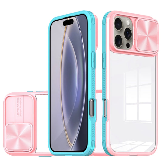 For iPhone 16 Pro Max Sliding Camshield Acrylic Hybrid TPU Phone Case(Pink Cyan) by buy2fix