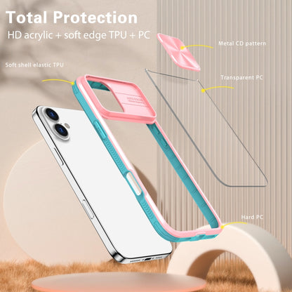 For iPhone 16 Pro Max Sliding Camshield Acrylic Hybrid TPU Phone Case(Pink Cyan) by buy2fix