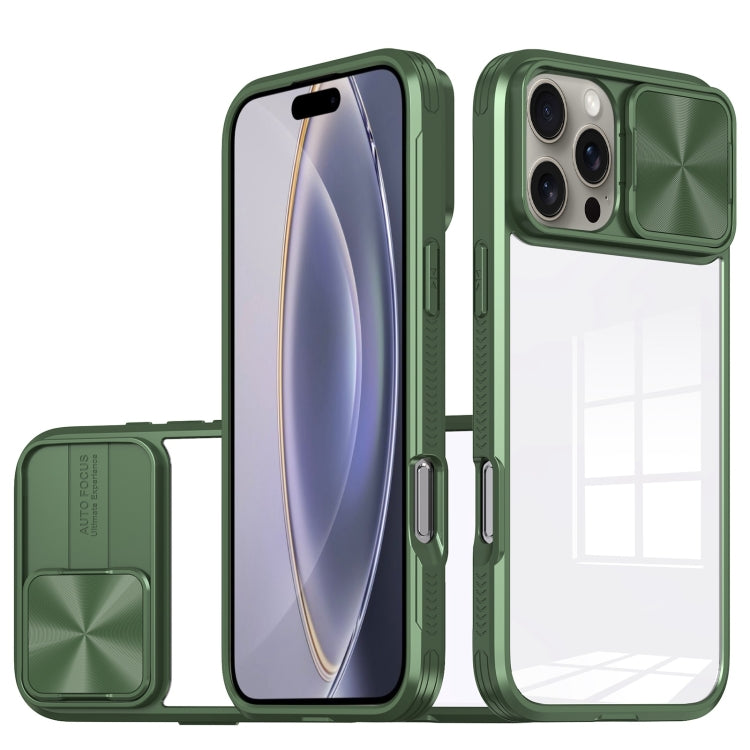 For iPhone 16 Pro Max Sliding Camshield Acrylic Hybrid TPU Phone Case(Olive Green) by buy2fix