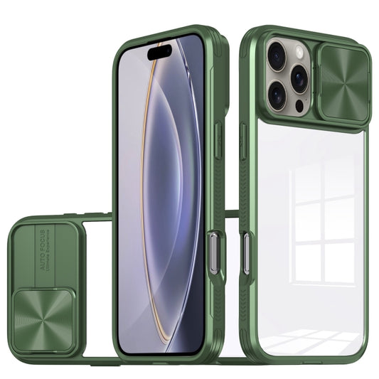 For iPhone 16 Pro Max Sliding Camshield Acrylic Hybrid TPU Phone Case(Olive Green) by buy2fix