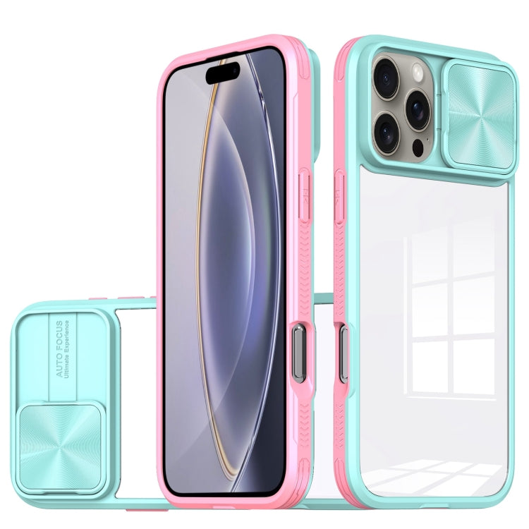 For iPhone 16 Pro Max Sliding Camshield Acrylic Hybrid TPU Phone Case(Blue Pink) by buy2fix