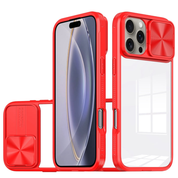 For iPhone 16 Pro Max Sliding Camshield Acrylic Hybrid TPU Phone Case(Red) by buy2fix