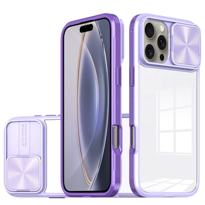 For iPhone 16 Pro Max Sliding Camshield Acrylic Hybrid TPU Phone Case(Purple) by buy2fix