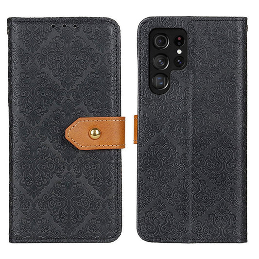 For Samsung Galaxy S25 Ultra 5G European Floral Embossed Leather Phone Case(Black) by buy2fix