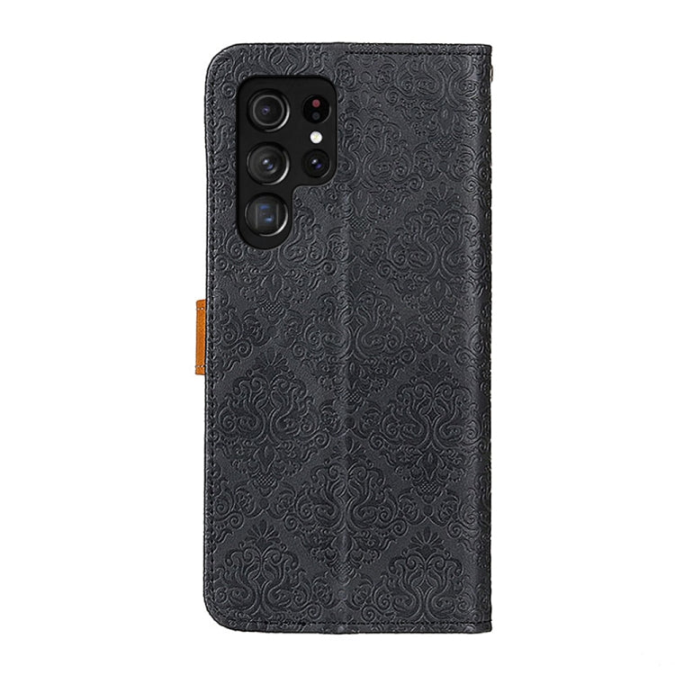 For Samsung Galaxy S25 Ultra 5G European Floral Embossed Leather Phone Case(Black) by buy2fix