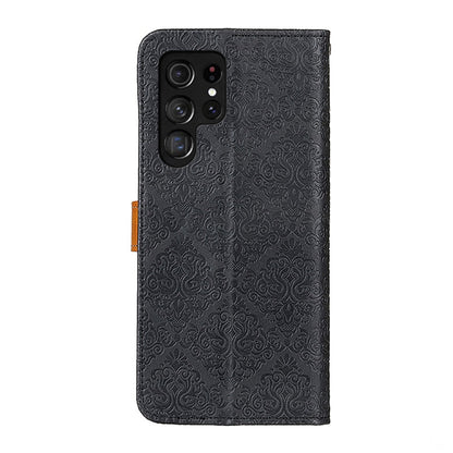 For Samsung Galaxy S25 Ultra 5G European Floral Embossed Leather Phone Case(Black) by buy2fix