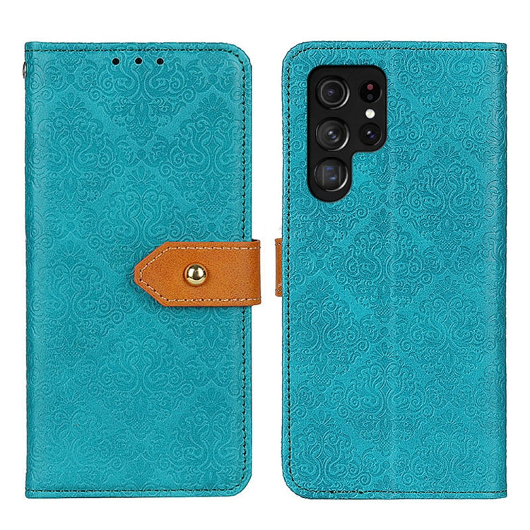 For Samsung Galaxy S25 Ultra 5G European Floral Embossed Leather Phone Case(Blue) by buy2fix