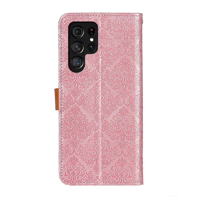 For Samsung Galaxy S25 Ultra 5G European Floral Embossed Leather Phone Case(Pink) by buy2fix