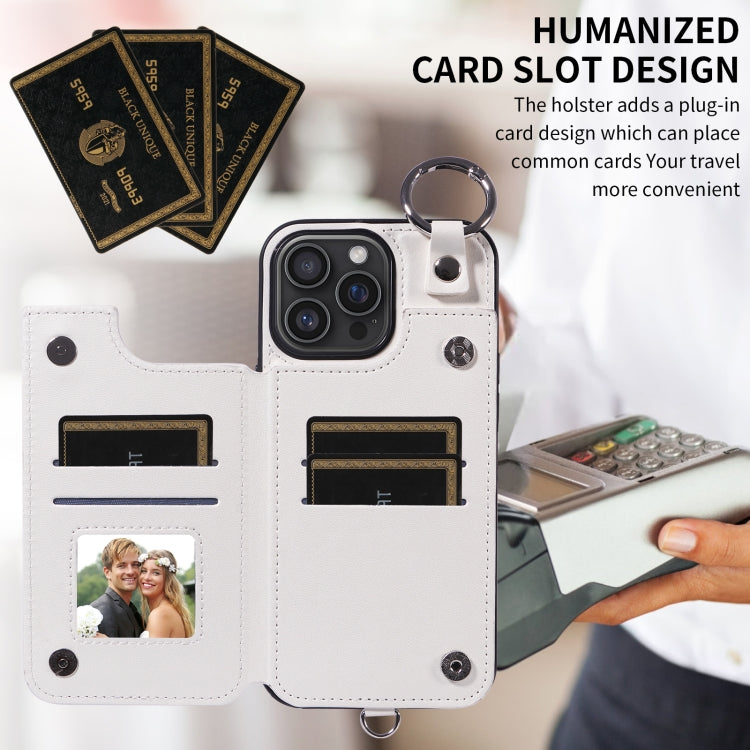 For iPhone 16 Pro Max Rhombic Texture Card Bag Phone Case with Short Lanyard(White) by buy2fix