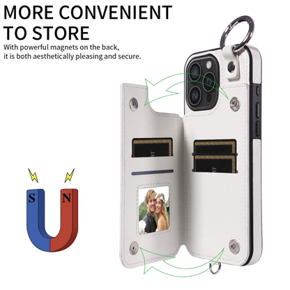 For iPhone 16 Pro Max Rhombic Texture Card Bag Phone Case with Short Lanyard(White) by buy2fix