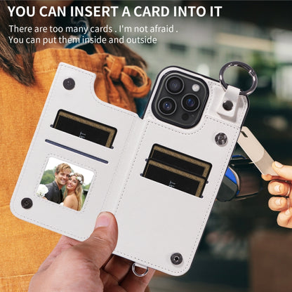 For iPhone 16 Pro Max Rhombic Texture Card Bag Phone Case with Short Lanyard(White) by buy2fix