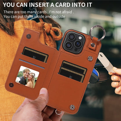 For iPhone 16 Pro Max Rhombic Texture Card Bag Phone Case with Short Lanyard(Brown) by buy2fix