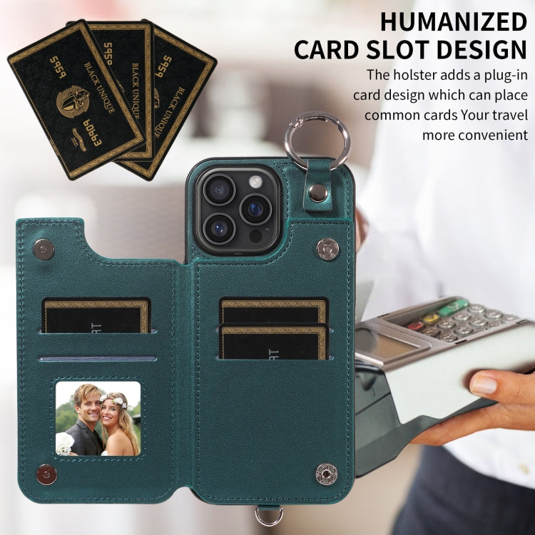 For iPhone 16 Pro Max Rhombic Texture Card Bag Phone Case with Short Lanyard(Green) by buy2fix