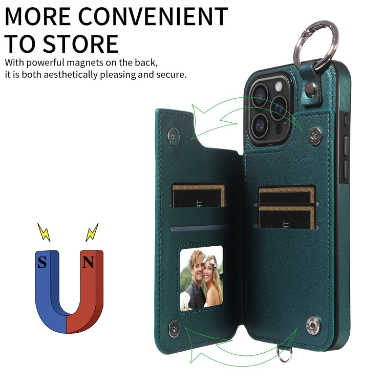 For iPhone 16 Pro Max Rhombic Texture Card Bag Phone Case with Short Lanyard(Green) by buy2fix