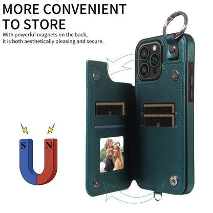 For iPhone 16 Pro Max Rhombic Texture Card Bag Phone Case with Short Lanyard(Green) by buy2fix