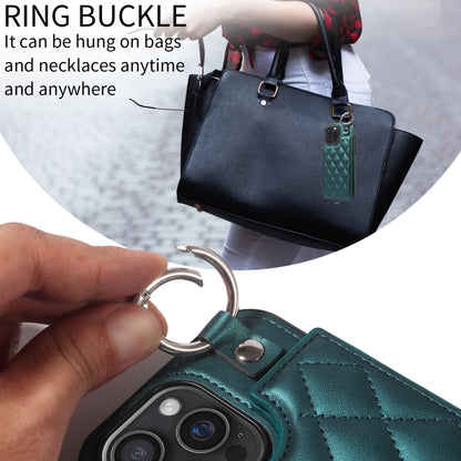 For iPhone 16 Pro Max Rhombic Texture Card Bag Phone Case with Short Lanyard(Green) by buy2fix
