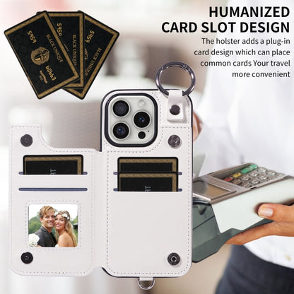 For iPhone 16 Pro Rhombic Texture Card Bag Phone Case with Short Lanyard(White) by buy2fix