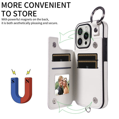 For iPhone 16 Pro Rhombic Texture Card Bag Phone Case with Short Lanyard(White) by buy2fix