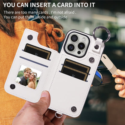 For iPhone 16 Pro Rhombic Texture Card Bag Phone Case with Short Lanyard(White) by buy2fix