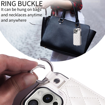 For iPhone 16 Pro Rhombic Texture Card Bag Phone Case with Short Lanyard(White) by buy2fix