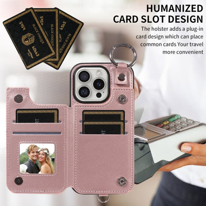 For iPhone 16 Pro Rhombic Texture Card Bag Phone Case with Short Lanyard(Rose Gold) by buy2fix