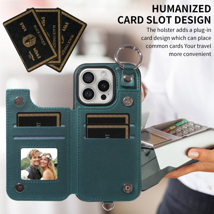 For iPhone 16 Pro Rhombic Texture Card Bag Phone Case with Short Lanyard(Green) by buy2fix