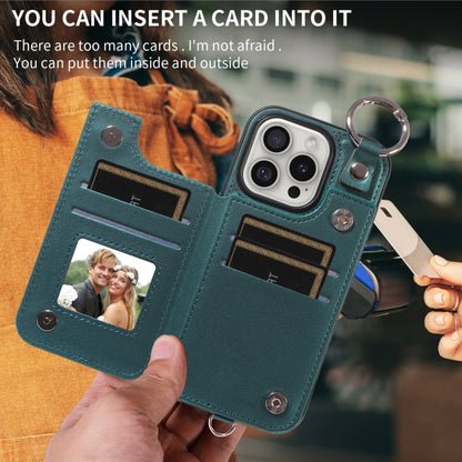 For iPhone 16 Pro Rhombic Texture Card Bag Phone Case with Short Lanyard(Green) by buy2fix