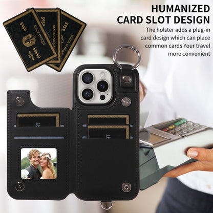 For iPhone 16 Pro Rhombic Texture Card Bag Phone Case with Short Lanyard(Black) by buy2fix