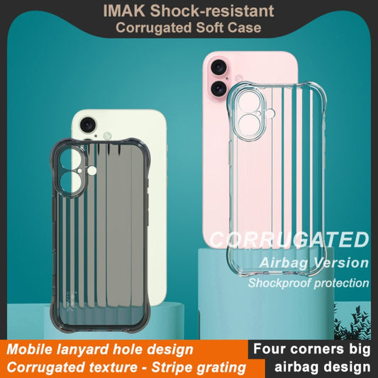 For iPhone 16 IMAK Corrugated Texture Airbag TPU Phone Case(Transparent Black) by imak