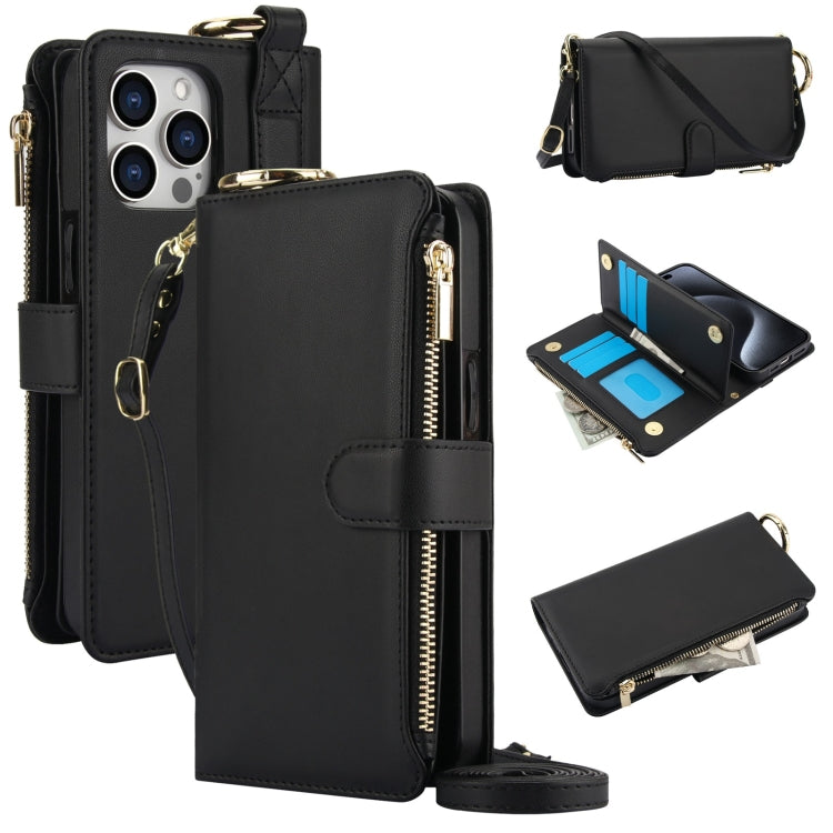 For iPhone 15 Pro Max Crossbody Ring Multifunctional Wallet Leather Phone Case(Black) - iPhone 15 Pro Max Cases by buy2fix | Online Shopping UK | buy2fix