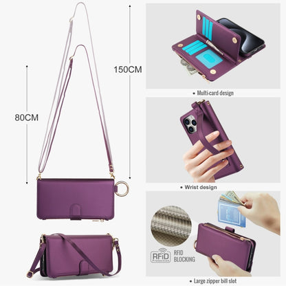 For iPhone 15 Pro Max Crossbody Ring Multifunctional Wallet Leather Phone Case(Dark Purple) - iPhone 15 Pro Max Cases by buy2fix | Online Shopping UK | buy2fix