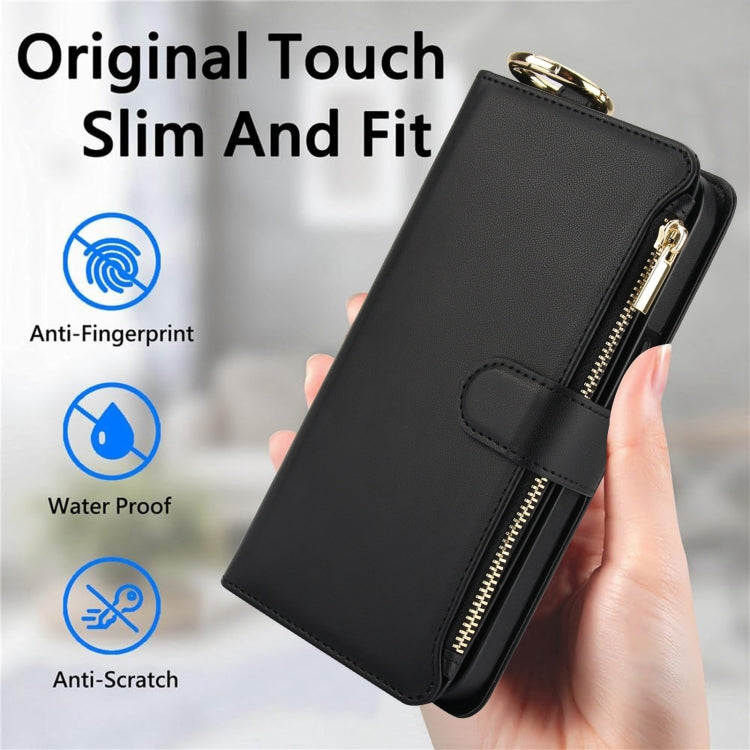 For iPhone 15 Pro Crossbody Ring Multifunctional Wallet Leather Phone Case(Black) - iPhone 15 Pro Cases by buy2fix | Online Shopping UK | buy2fix