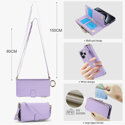 For iPhone 15 Pro Crossbody Ring Multifunctional Wallet Leather Phone Case(Purple) - iPhone 15 Pro Cases by buy2fix | Online Shopping UK | buy2fix
