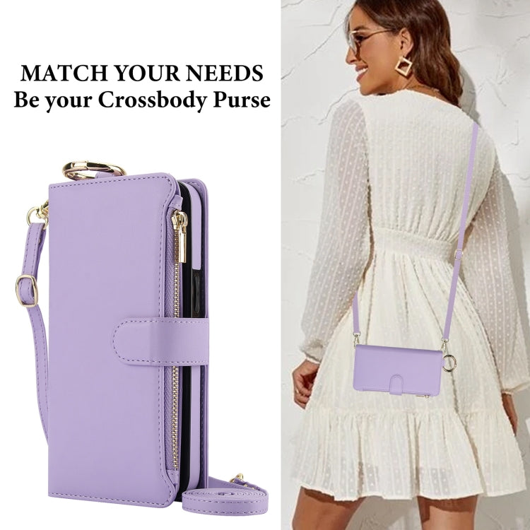 For iPhone 15 Pro Crossbody Ring Multifunctional Wallet Leather Phone Case(Purple) - iPhone 15 Pro Cases by buy2fix | Online Shopping UK | buy2fix