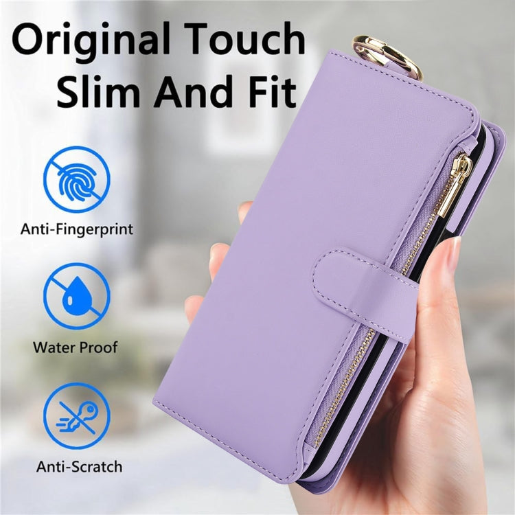For iPhone 15 Pro Crossbody Ring Multifunctional Wallet Leather Phone Case(Purple) - iPhone 15 Pro Cases by buy2fix | Online Shopping UK | buy2fix