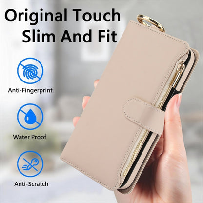 For iPhone 15 Crossbody Ring Multifunctional Wallet Leather Phone Case(White) - iPhone 15 Cases by buy2fix | Online Shopping UK | buy2fix