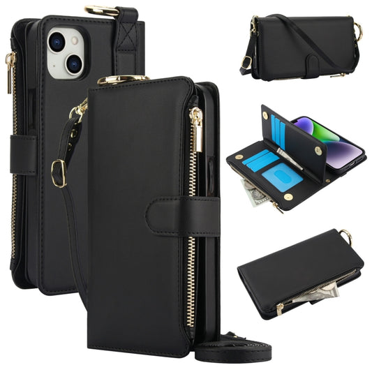 For iPhone 15 Crossbody Ring Multifunctional Wallet Leather Phone Case(Black) - iPhone 15 Cases by buy2fix | Online Shopping UK | buy2fix