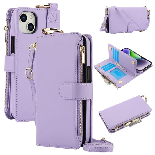 For iPhone 15 Crossbody Ring Multifunctional Wallet Leather Phone Case(Purple) - iPhone 15 Cases by buy2fix | Online Shopping UK | buy2fix