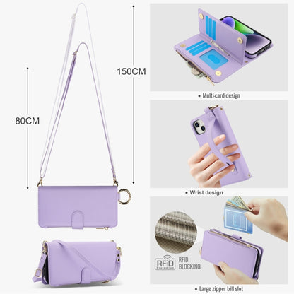 For iPhone 15 Crossbody Ring Multifunctional Wallet Leather Phone Case(Purple) - iPhone 15 Cases by buy2fix | Online Shopping UK | buy2fix